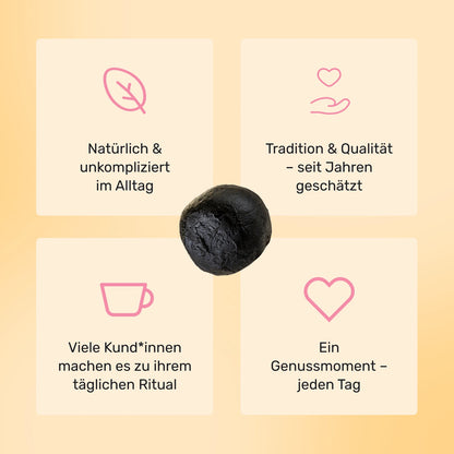 Übersicht der Vorteile von SharePomelozzini® Pralinen: natürlich, traditionell, tägliches Ritual und Genussmoment